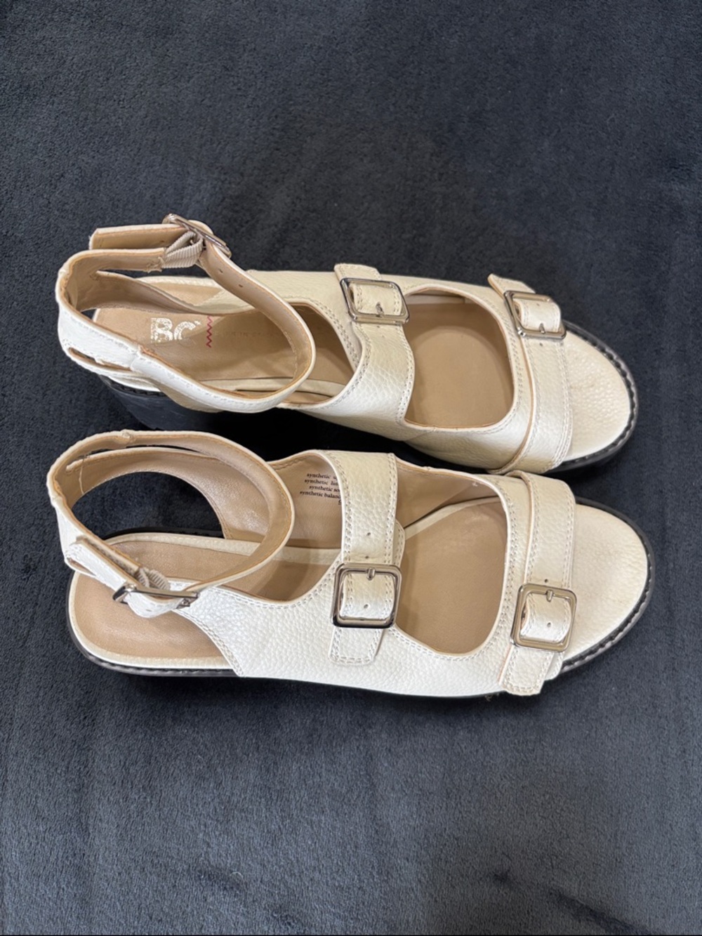 BC Footwear Cream Triple Buckle Ankle Strap Sandals